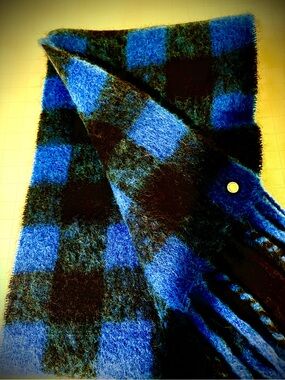 Rag & Bone Royal Blue and Black Plaid Alpaca Blend Scarf (NEW)